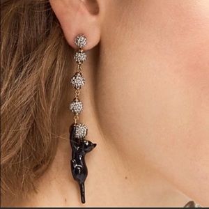 Kate spade gold mismatched crystal kitty chasing yarn ball drop earrings